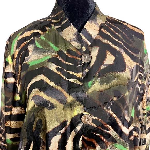 Caroline Rose Silk Blend Sheer-ish Tunic Blouse – Abstract Animal Print, Size L - Picture 3 of 9